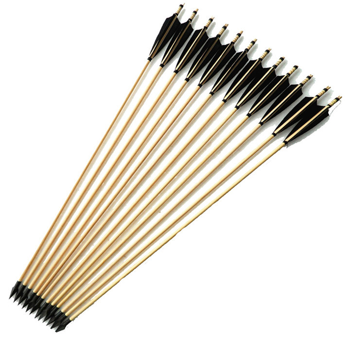 12pcs-flechas-de-madeira-tradicionais-Caccedila-Tiro-com-Arco-Ferro-Arrowhead-20-70-Spine-Preto-Turquia